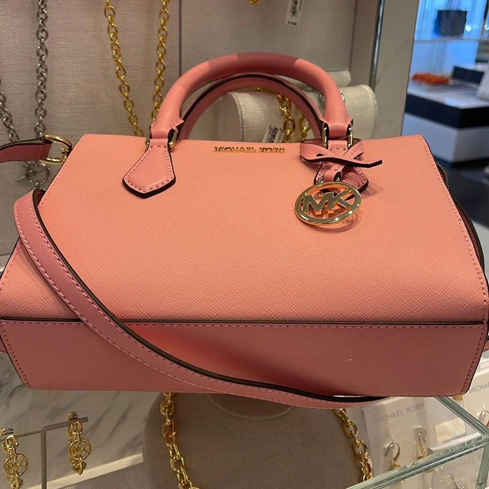 MICHAEL KORS Sheila Small Faux Saffiano Leather Satchel Crossbody  Carnation NWT